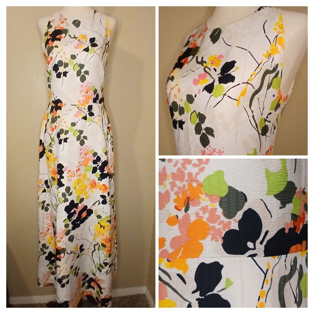 Banana Republic Sz 4 Floral Maxi Dress Sleeveless Pink Green Yellow EUC